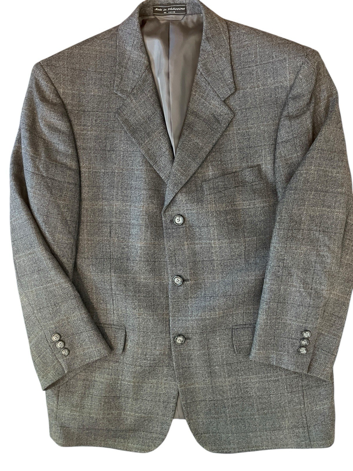 Vtg Haspel Men’s Blazer Grey Plaid Wool Cashmere Blend 40S Sports Coat 3 Button