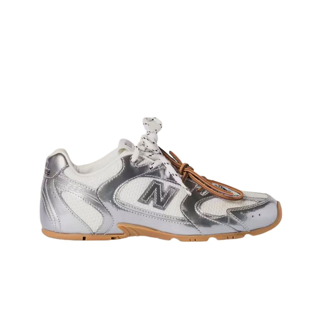 New Balance x Miu Miu 530 SL Metallic Leather and Mesh Sneakers Silver