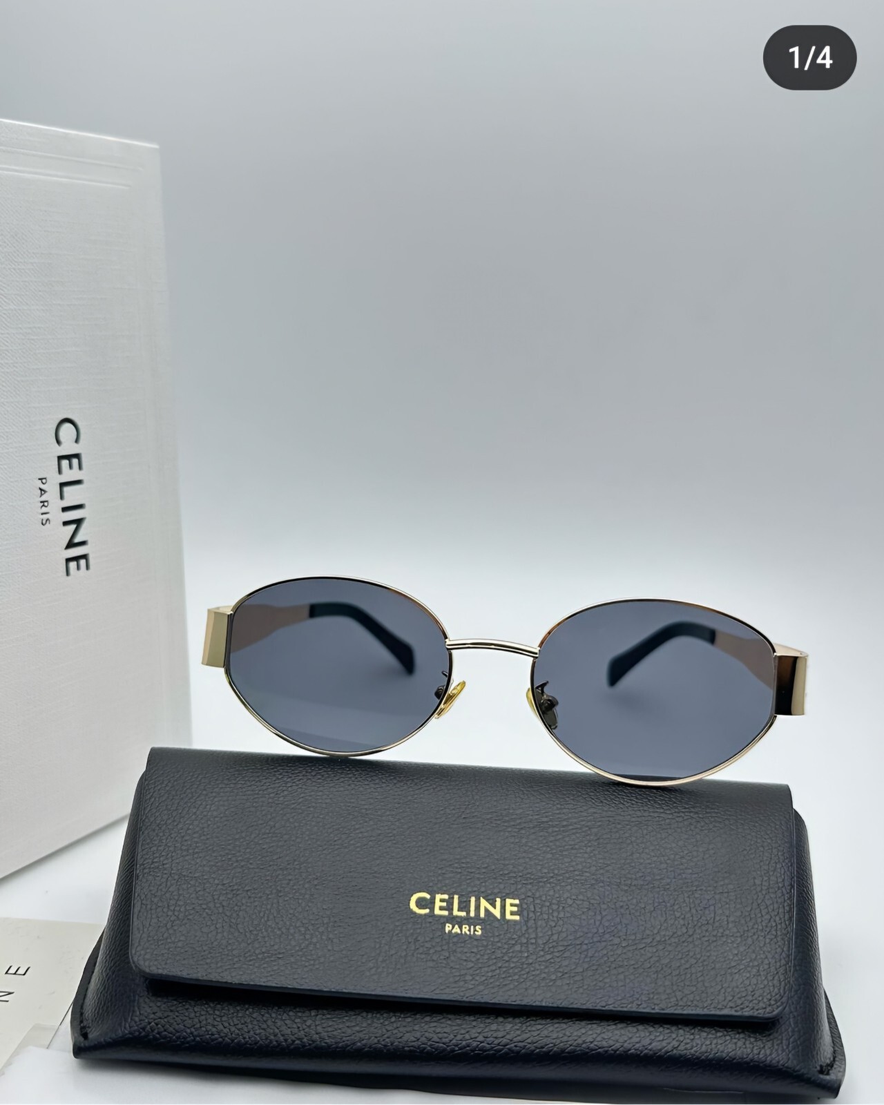 Sunglasses for women Celine Triomphe golden metal glasses. Oval.