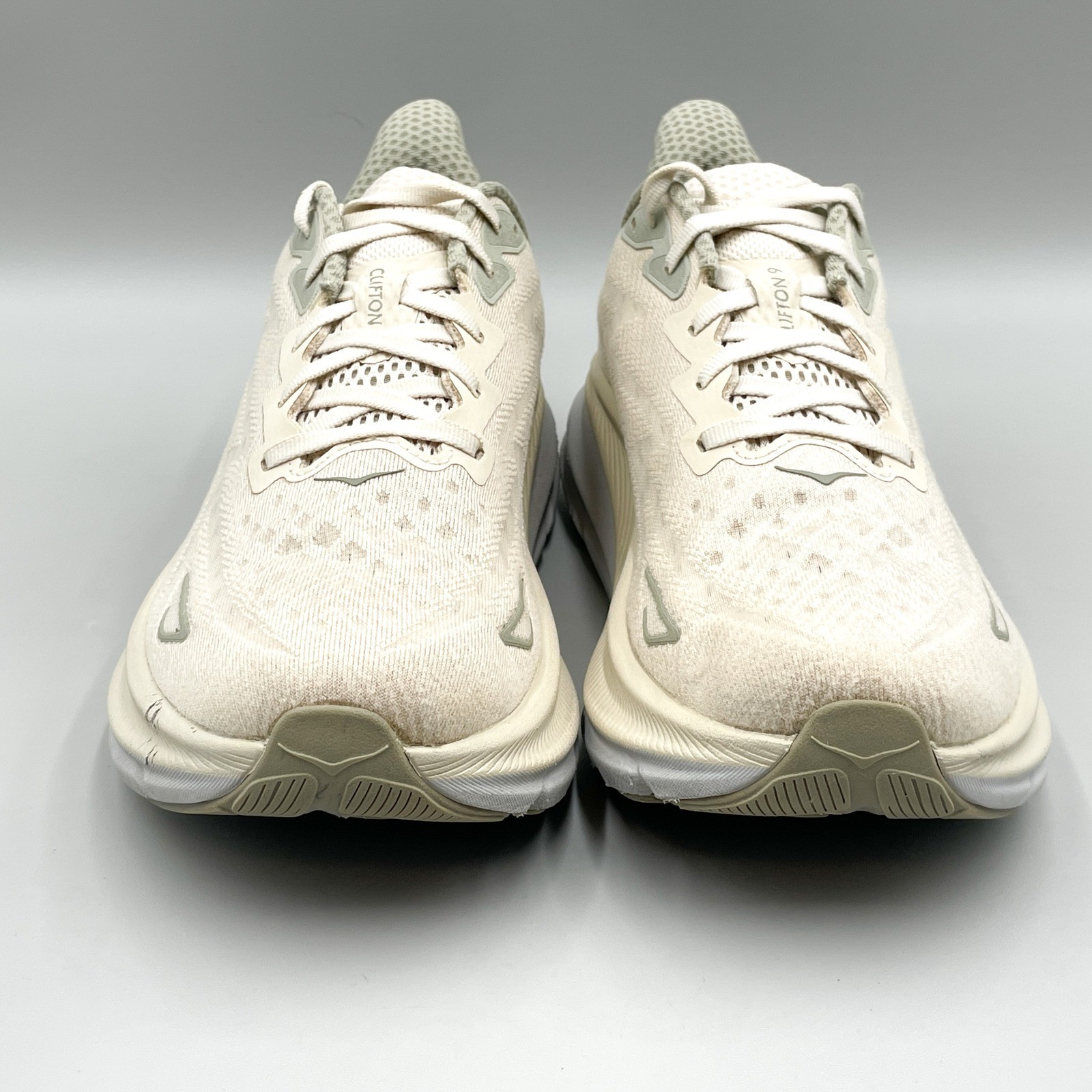 Hoka Clifton 9 Mens 9D Road Running Shoes Oat Milk Barley Chunky Sneaker Gym
