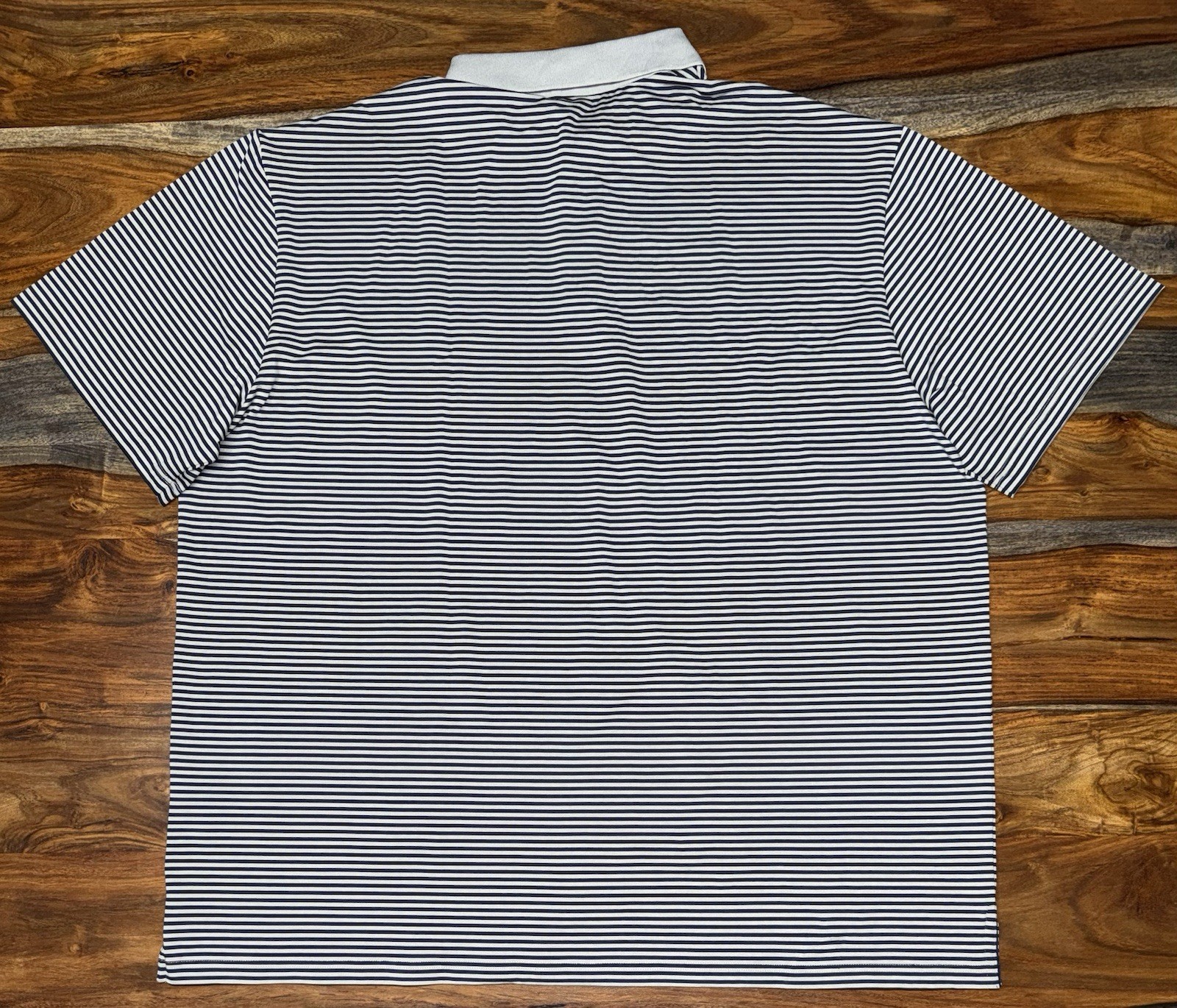 POLO RALPH LAUREN Men’s Big & Tall Grey Navy Striped Performance Polo Shirt 2XB