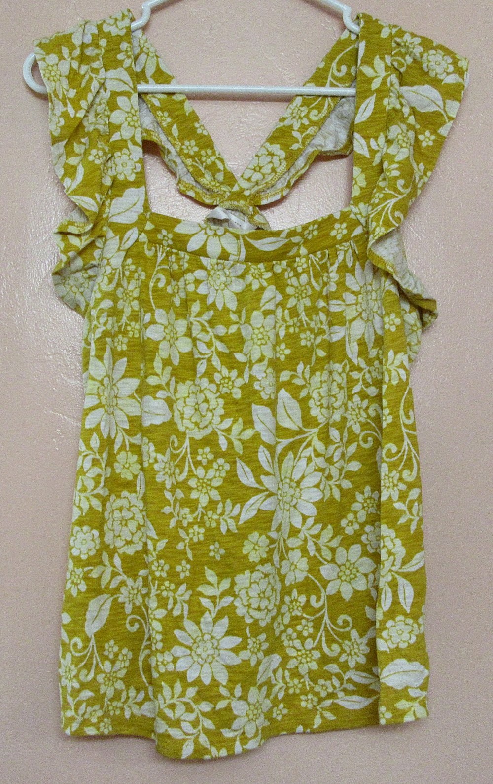 LC Lauren Conrad Women’s sz L square neck floral sleeveless ruffle tank yellow