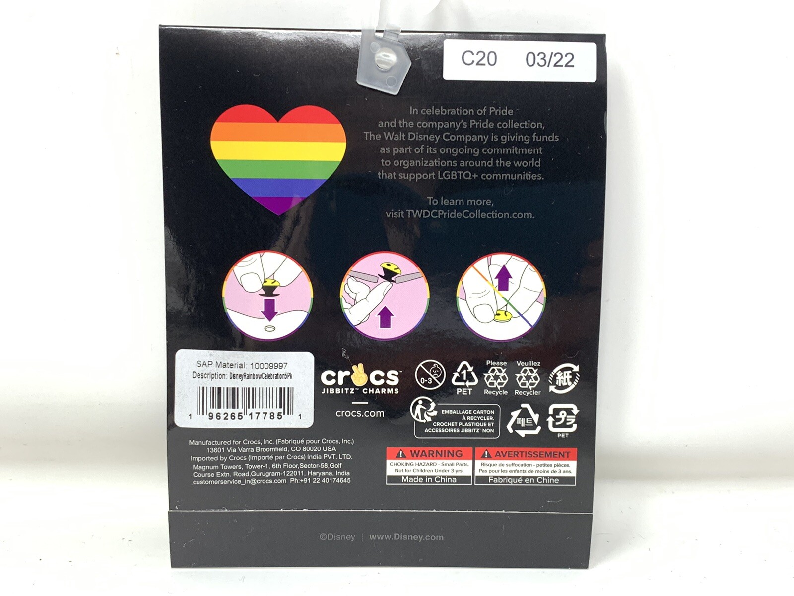 Crocs Jibbitz Charms Disney Rainbow Pride LGBTQ+ Shoe Charm Set of 5