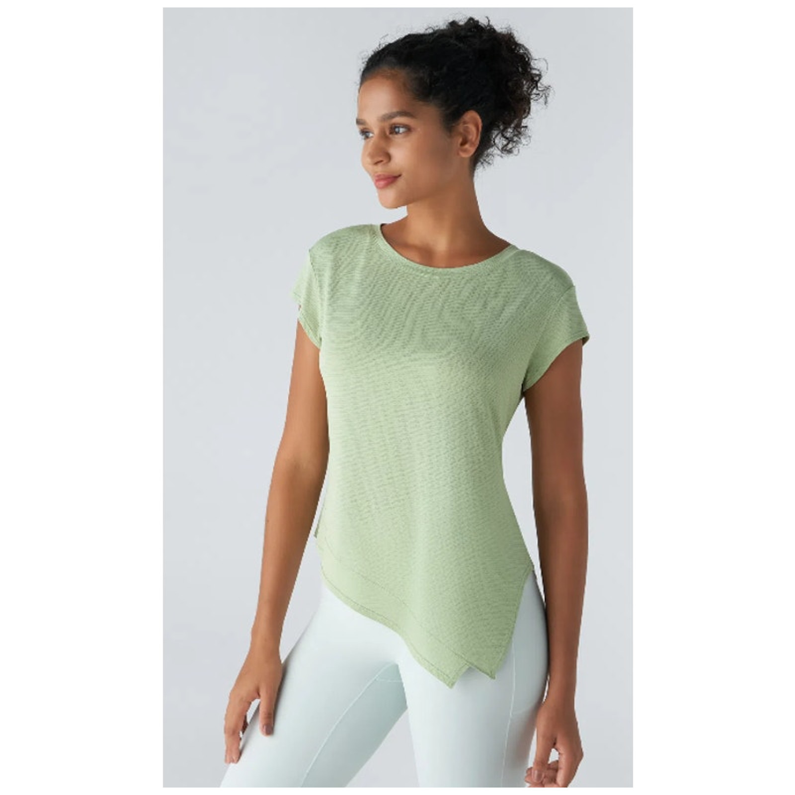 HALARA Sheer Jacquard Asymmetric Hem Top XS Quick Dry Workout NWT Light Green