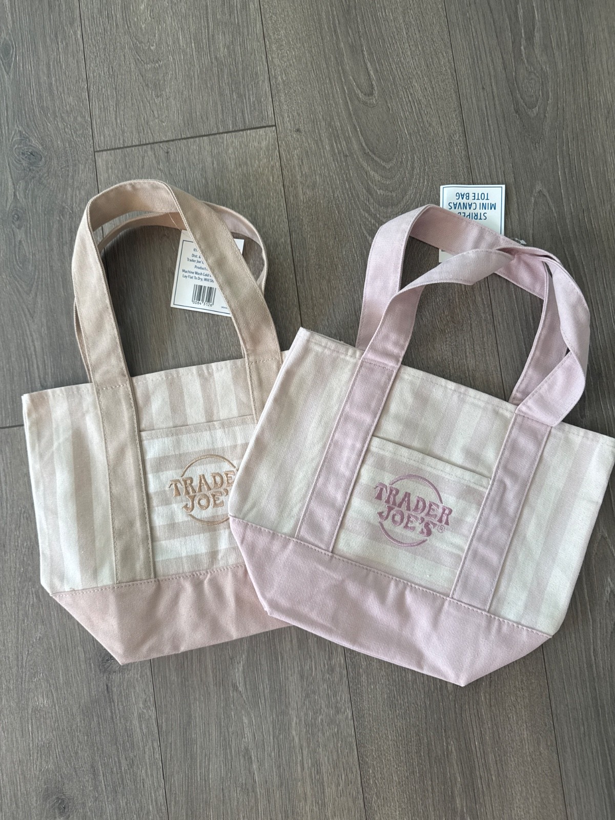 Trader Joes LIMITED Pastel Striped Mini Tote | Set of 2, Pink & Beige