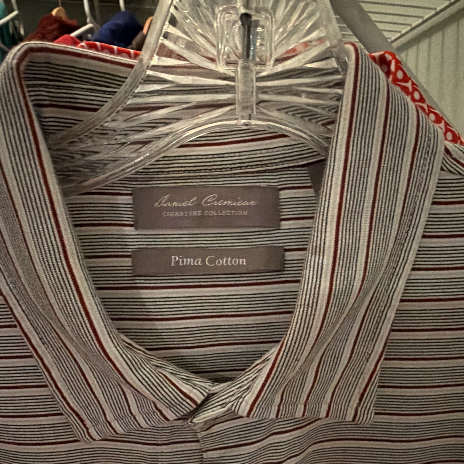 Daniel Cremieux Signature Men’s L Short Sleeve Striped Collared Polo Gray Red