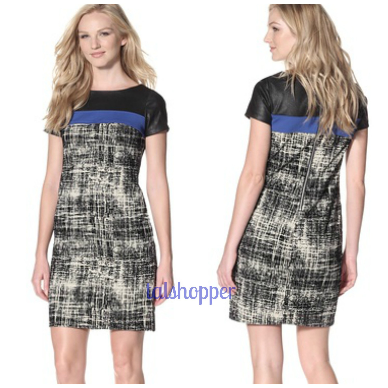 MUSE $148 Faux Leather FLocked Knit Sheath Career Dress Wear to Work New 6 Cute!