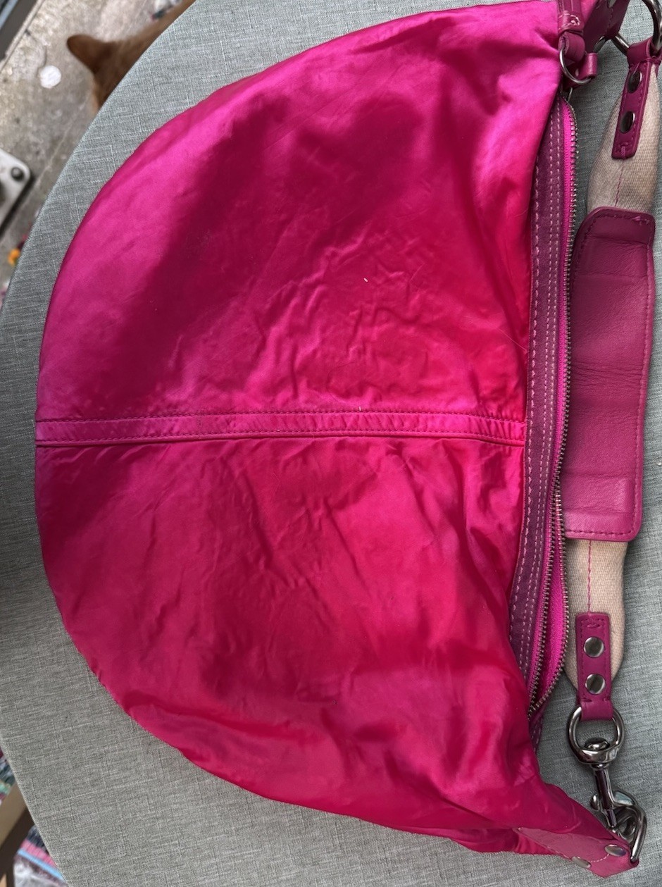 Y2K Coach Pink Ergo Hobo Crescent Nylon Leather Shoulder Bag Silver hardware