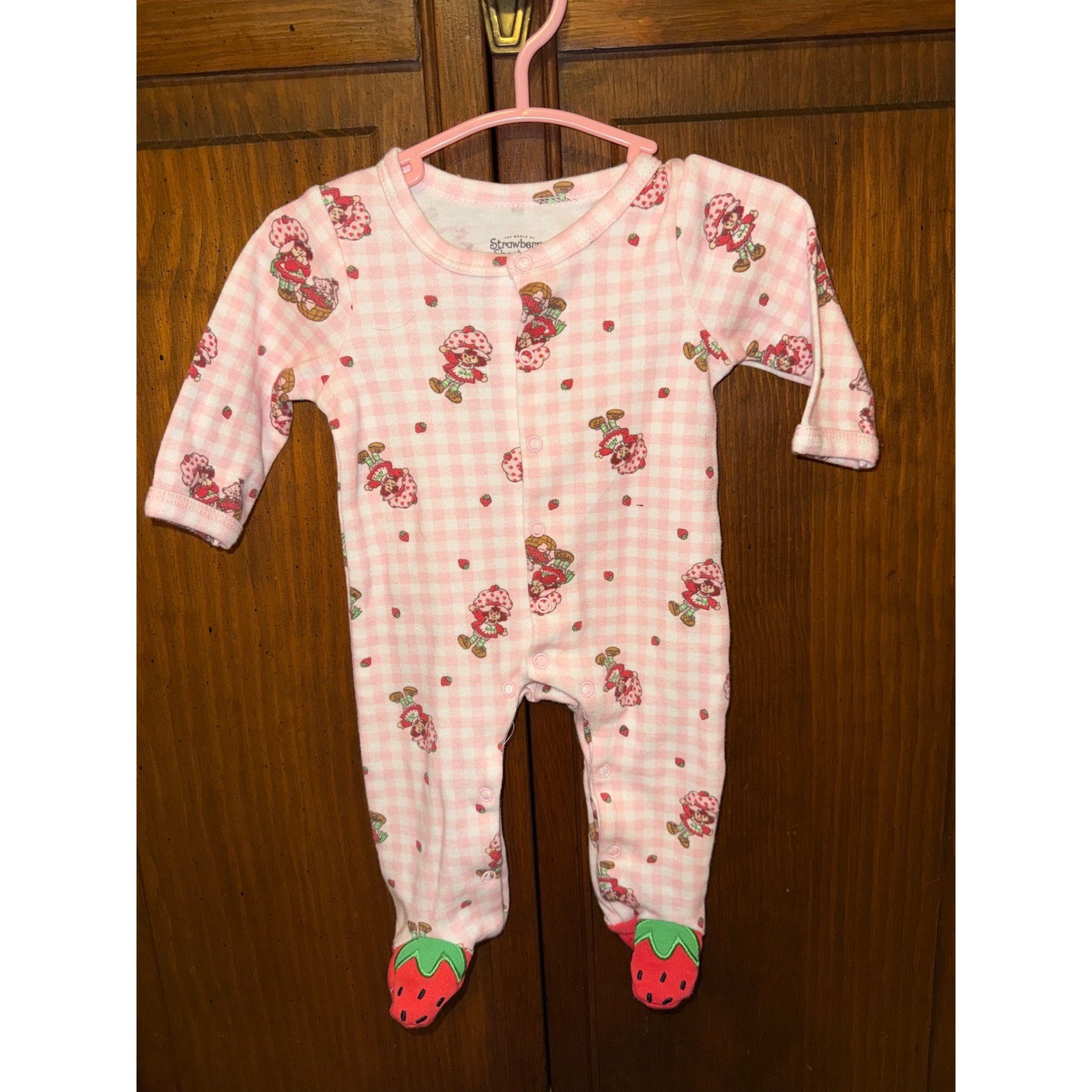 Strawberry Shortcake Pink Gingham Footed Sleeper Pajamas Newborn NB