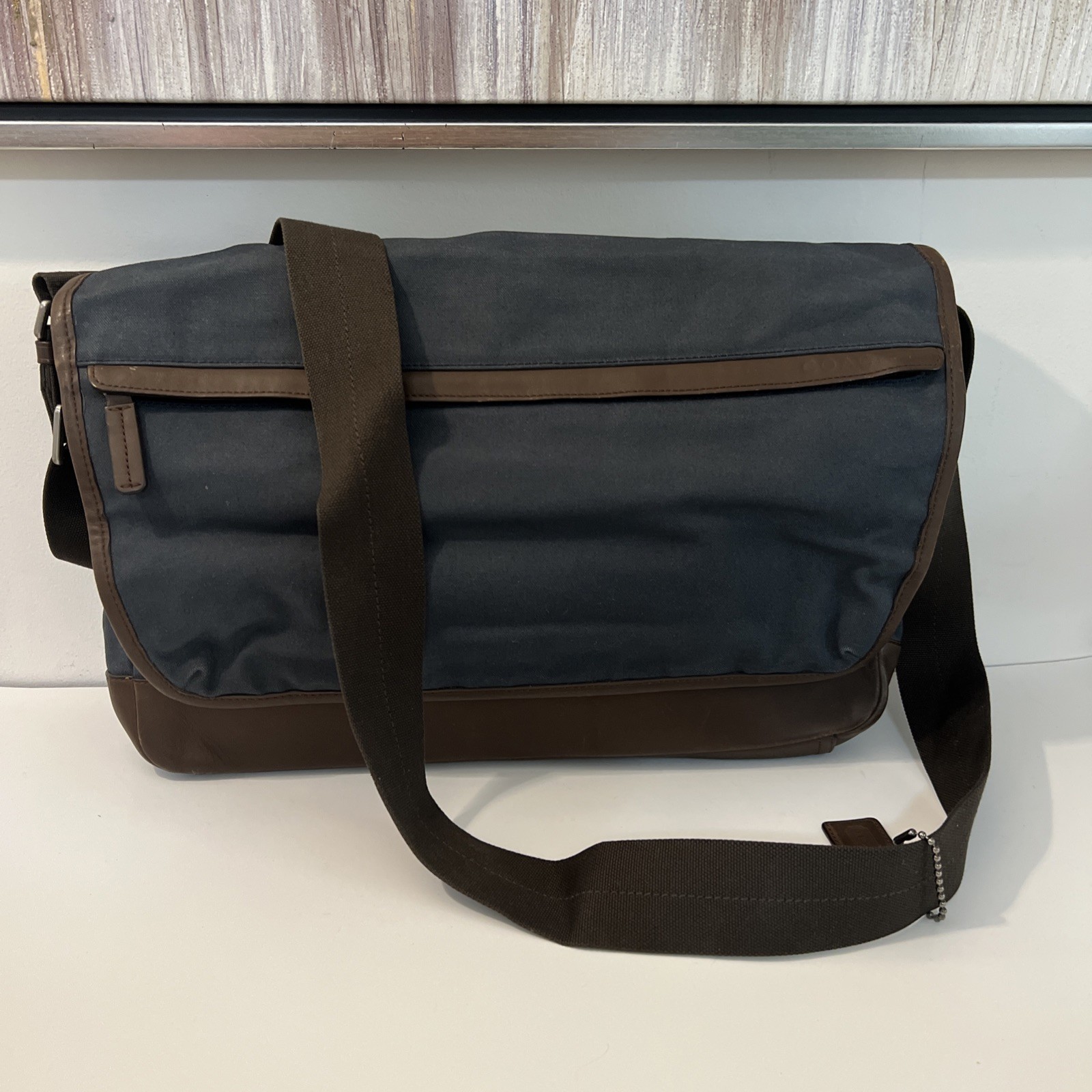 COACH Camden Messenger Bag Brown Grayish-blue Canvas Leather Trim 70829