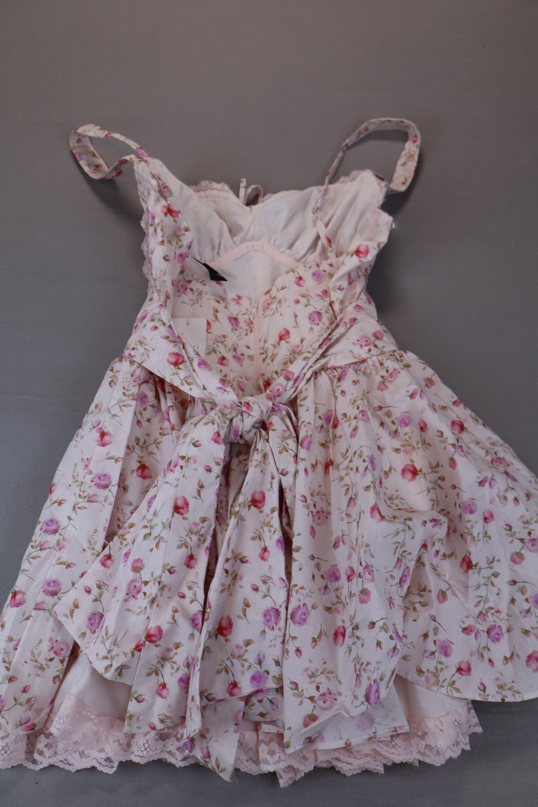 NEW Windsor Pretty Plans Floral Corset Skater Dress Pink Bow Sleeveless Size S