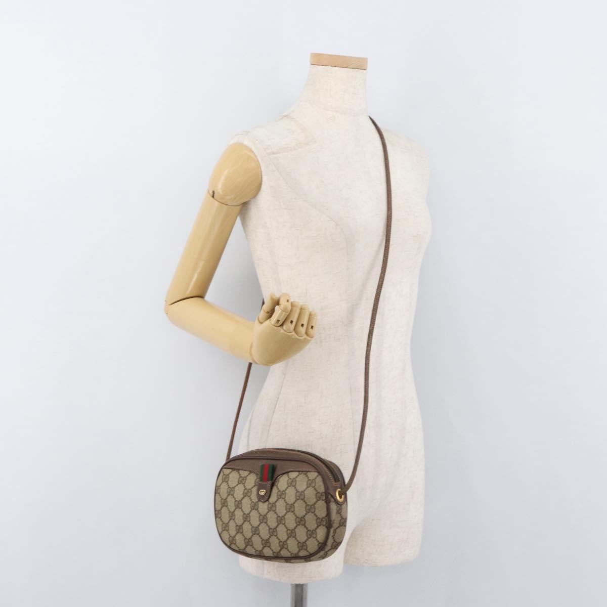 GUCCI GG Supreme Web Sherry Line Bag PVC Beige Gold 007 58 6112 Auth 176401