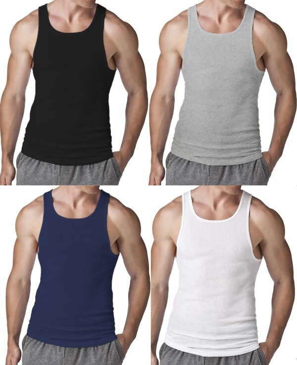 6 Pack Men Big and Tall Rib Ribbed Tank Top Underwear A-shirts