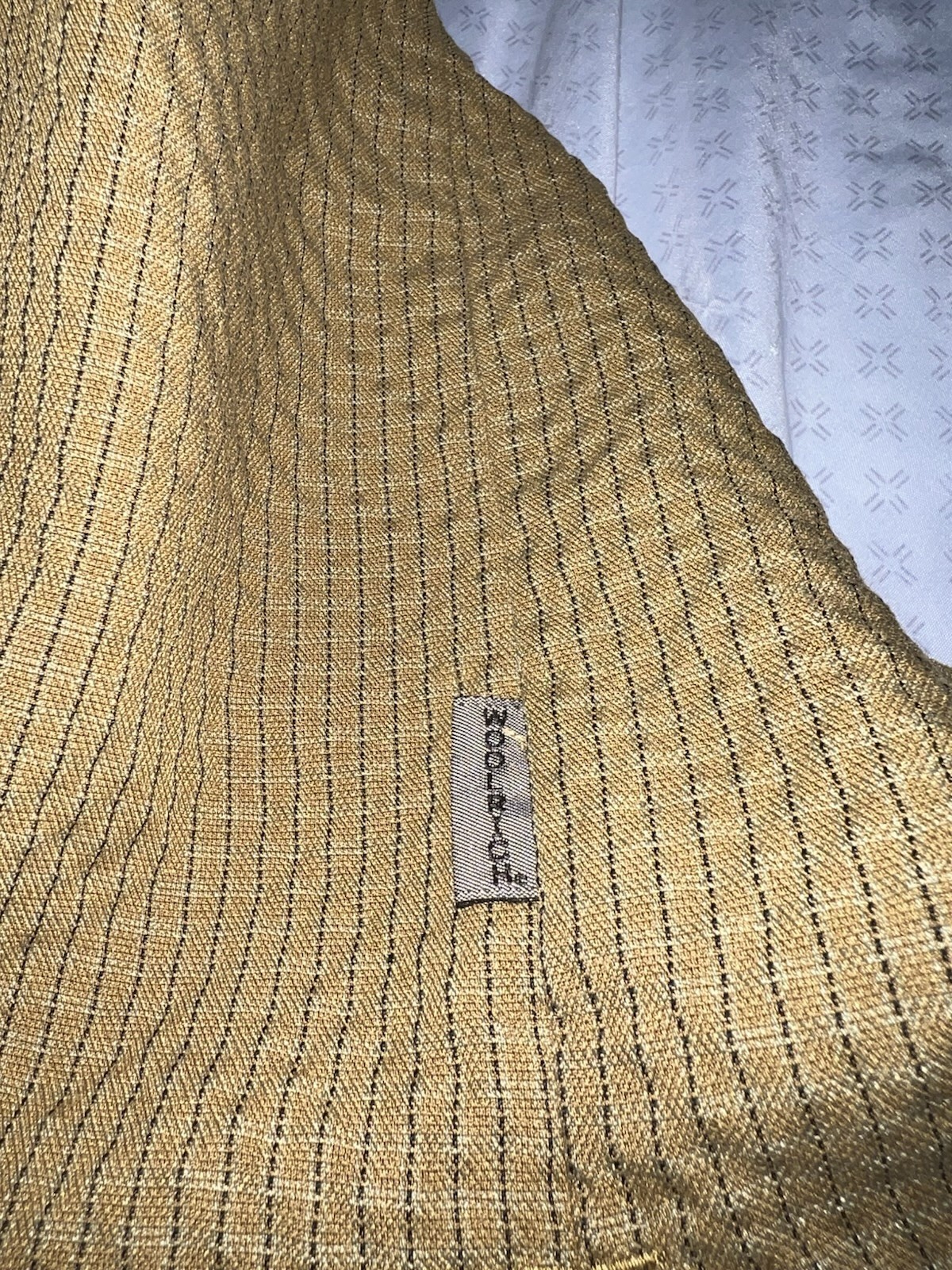 Woolrich Mens Camp Shirt L Mustard Olive Textured Short Sleeve Button Up Modal