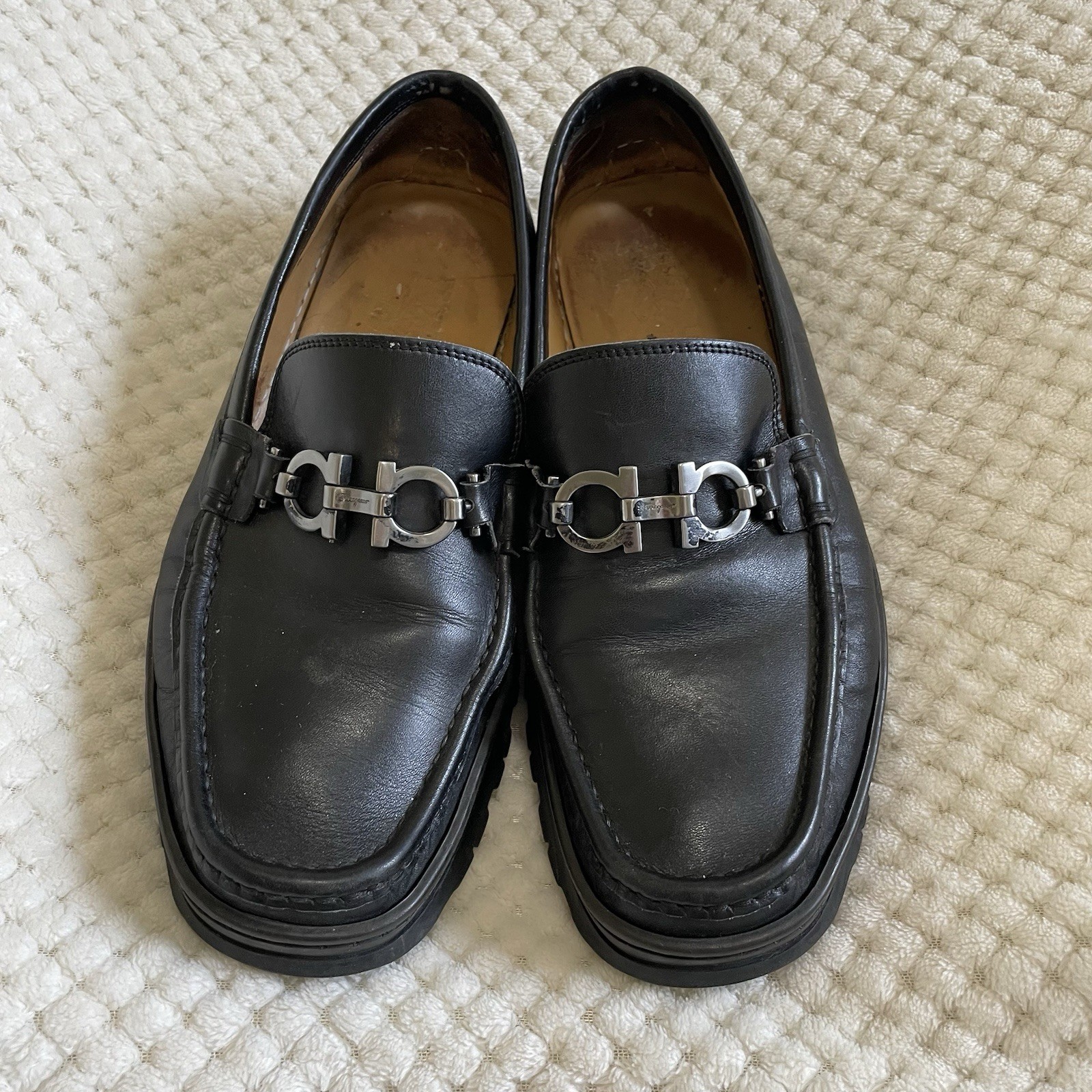 salvatore ferragamo mens Black Loafers with Gancini Horsebit Size 8