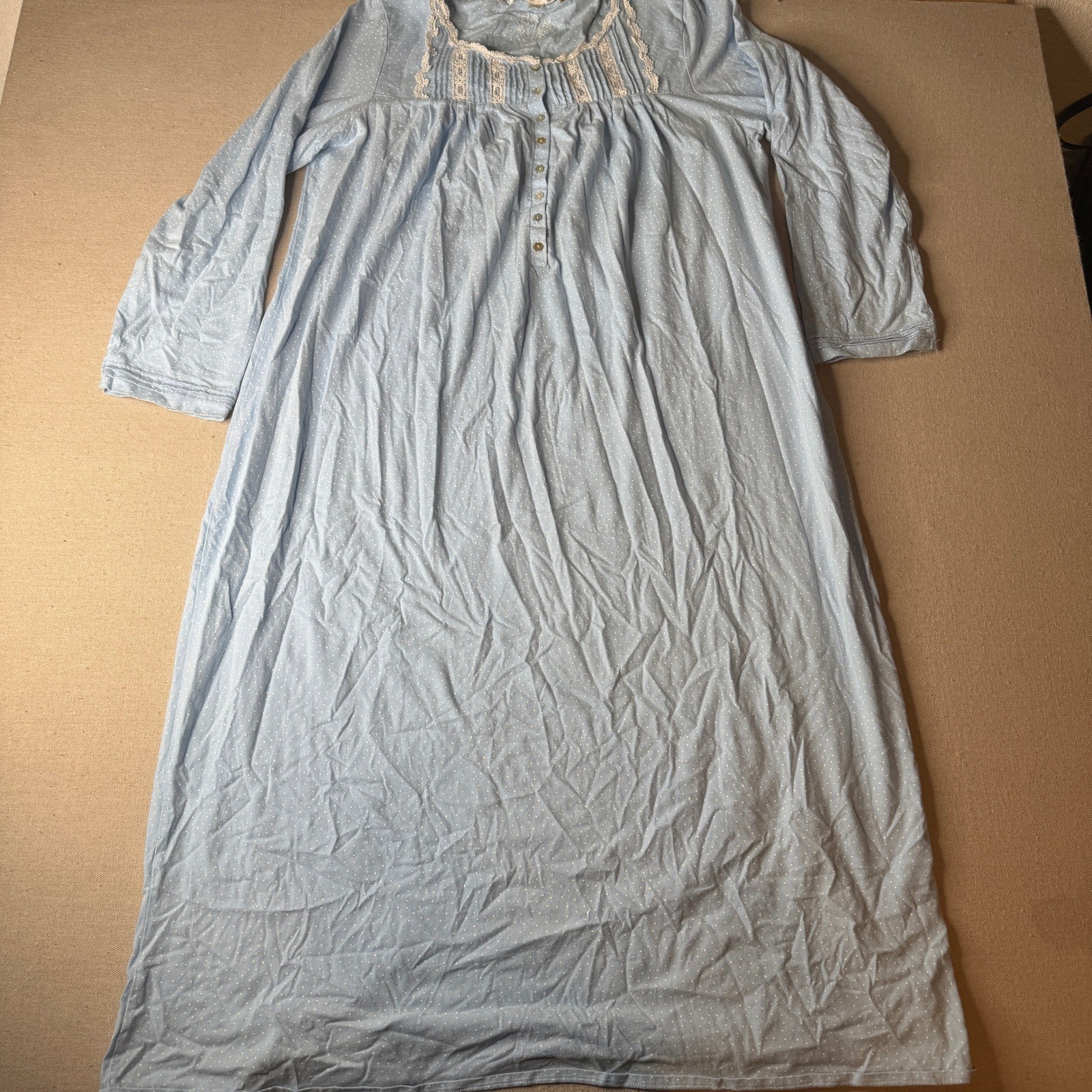 Eileen West Blue Polka Dot 100% Cotton Long Sleeve Nightgown Womens Large