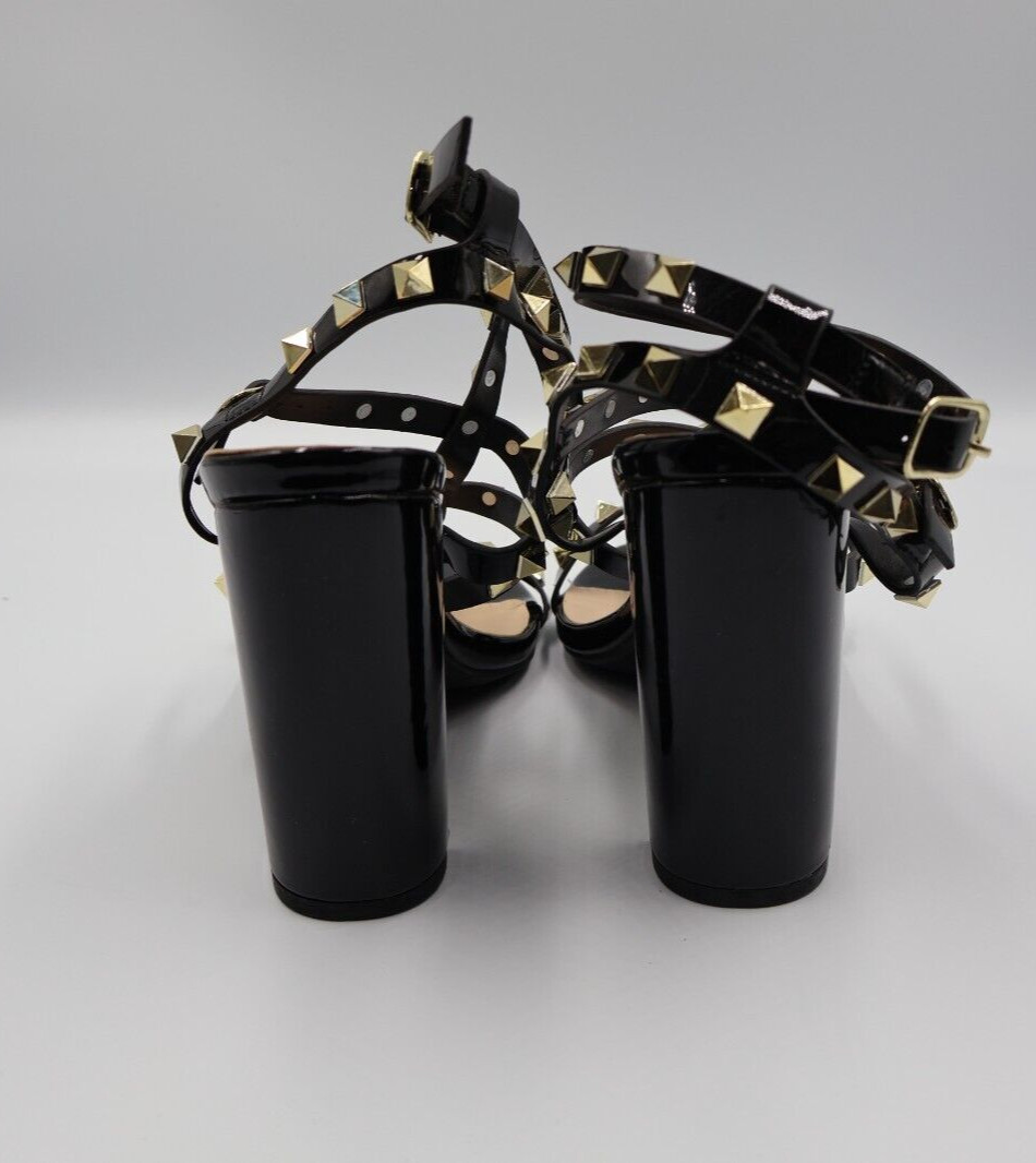 Block High Heel Studded Ankle Strap Buckle PU-Leather Open-Toe Formal Fashion