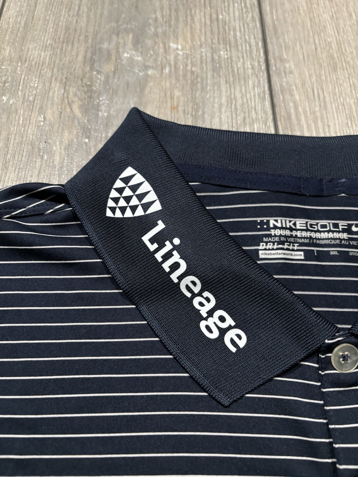 Nike Tournament Polo Golf Shirt W/ Sponsors. Mens 3XL. Blue. Lineage. Cisco.