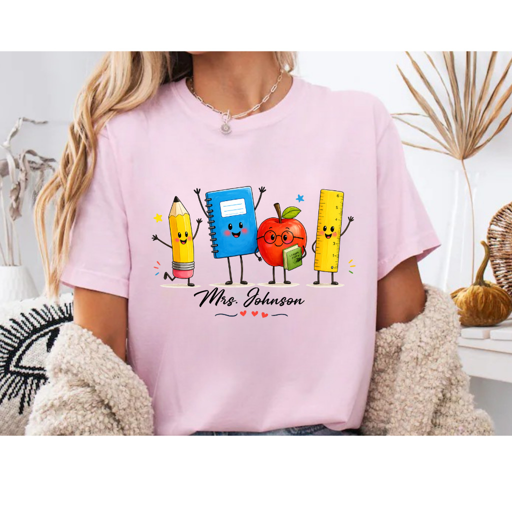 Personalized Teacher Shirt Custom Name Cute Classroom Apple Back To School Tee