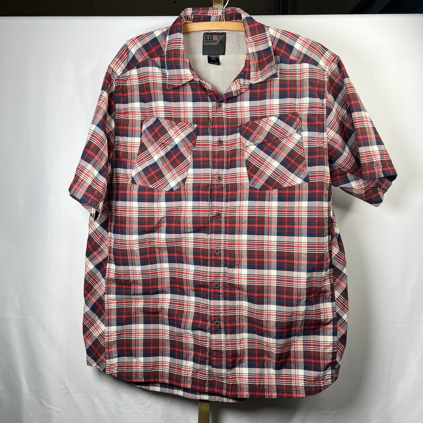 5.11 Tactical Shirt Mens Large Red Plaid Snap Button Up Outdoor Nylon Poly 5 11