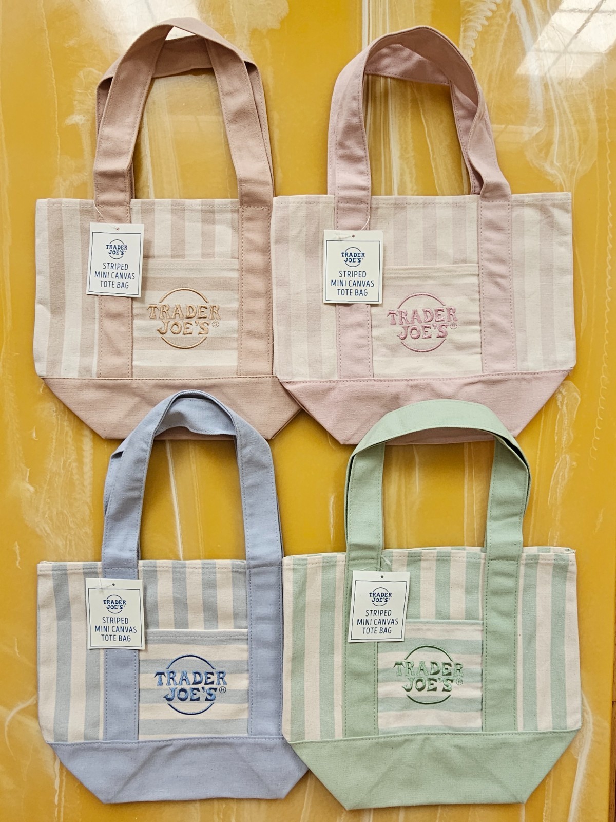 Trader Joe’s Mini Pastel Stripe Canvas Tote Bag/Set oF 4 or 2 or 1 – YOUR CHOICE