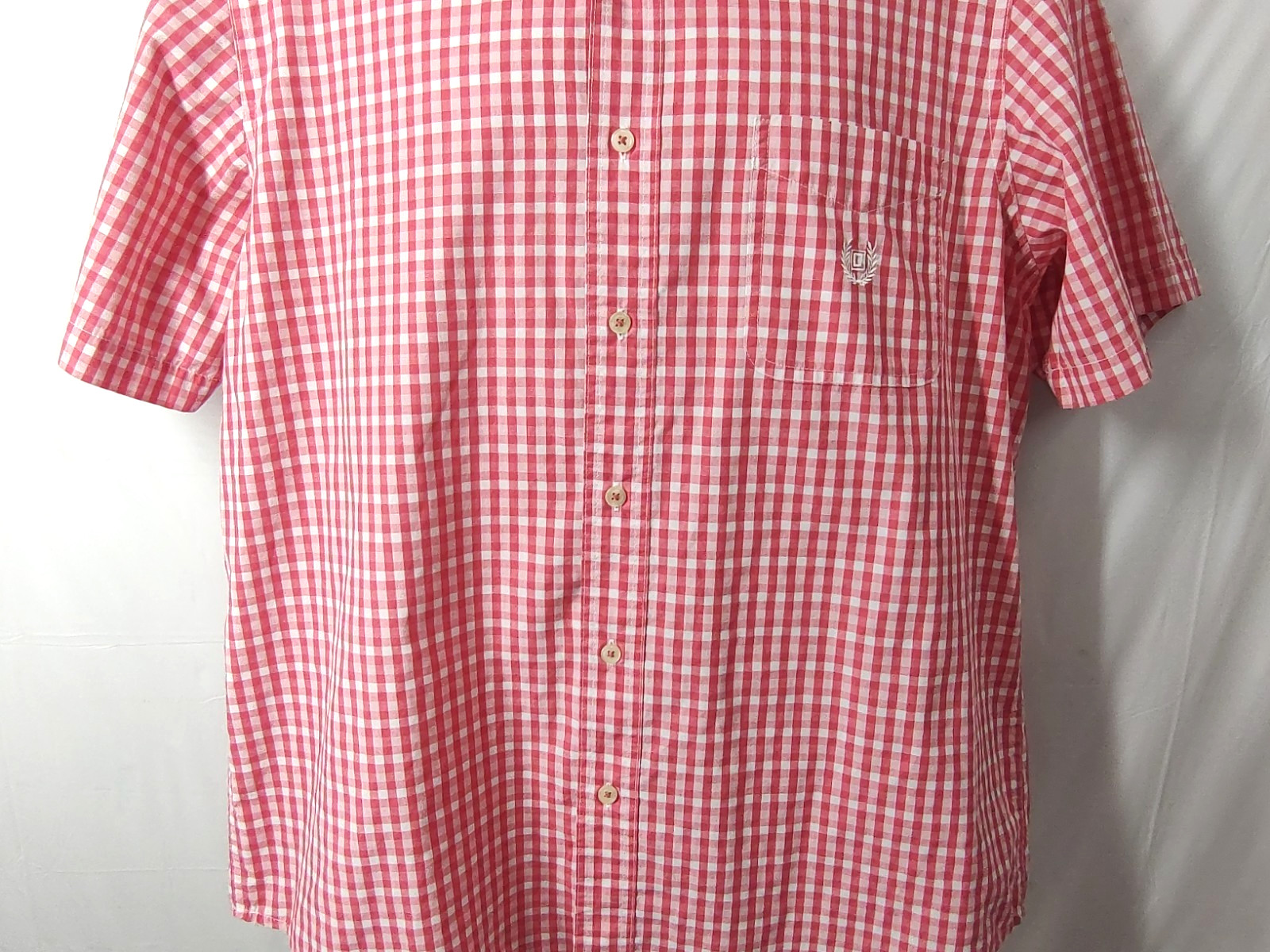 Chaps Easy Care Shirt Large Red White Check Button Down Short Sleeves Men’s