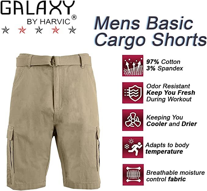 Men’s BELTED CARGO Multi-Pocket Twill Cotton Shorts ( Size 30-42 ) NWT Free Ship