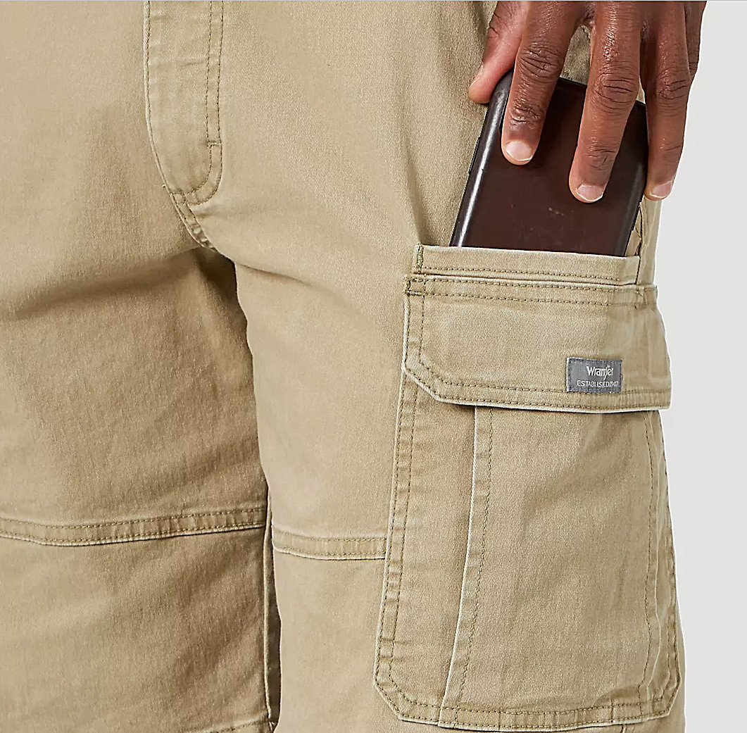 Men’s Wrangler Cargo Shorts w/ Stretch Khaki Relaxed Fit Tech Pocket ALL SIZES