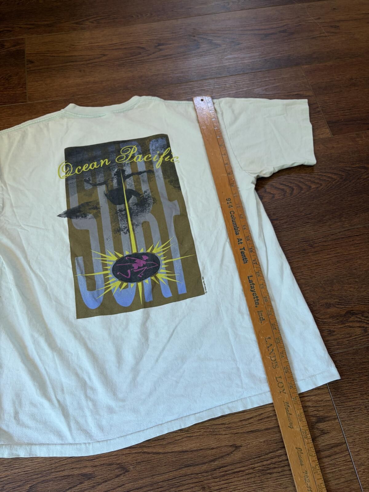 Vintage 90s grail Ocean Pacific OP Pastel Mint Green surfer Logo Tee
