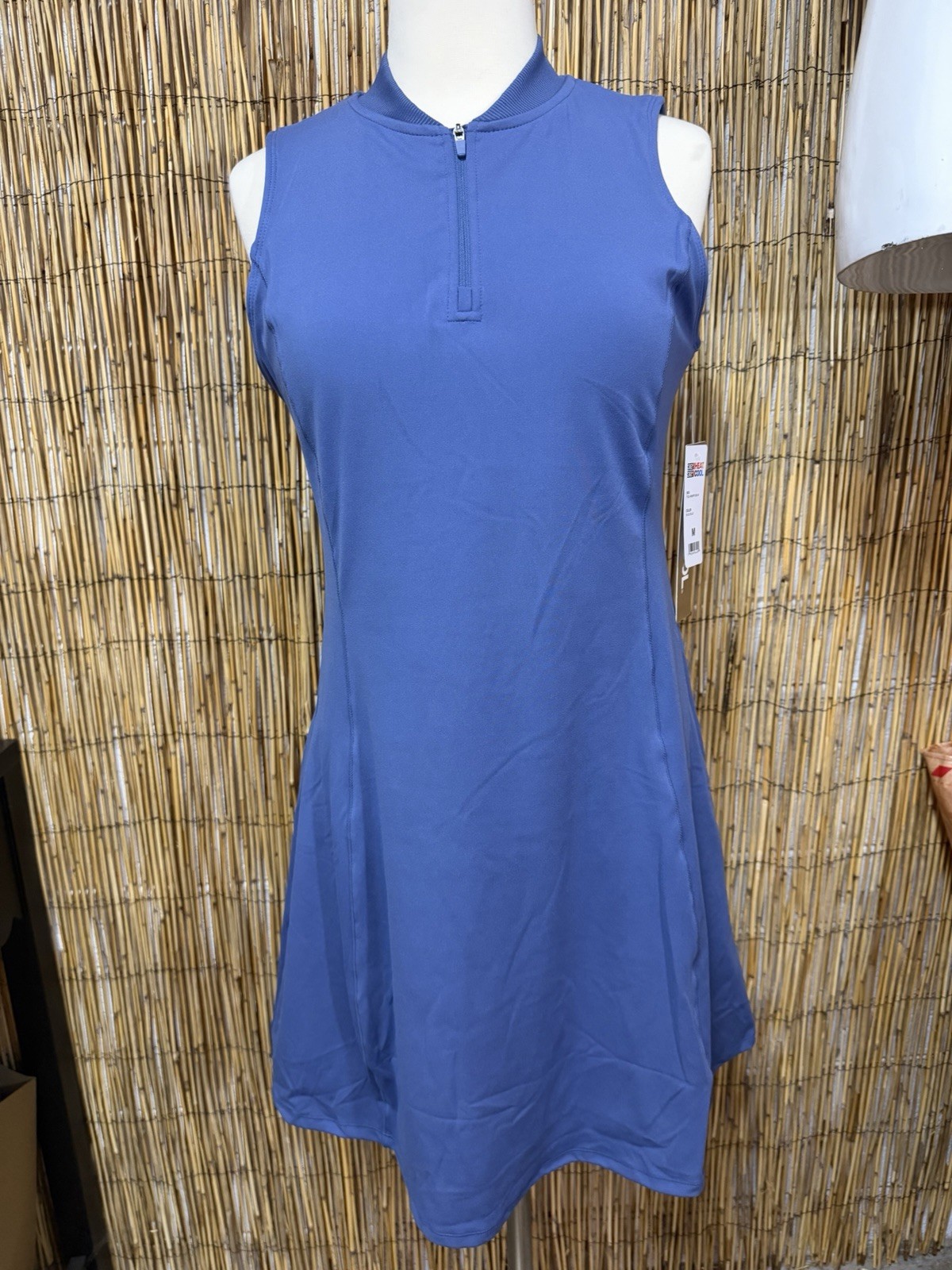 32 Degrees Blue Solid Shift Sleeveless Mock Neck Half-Zip Pockets Stretch M