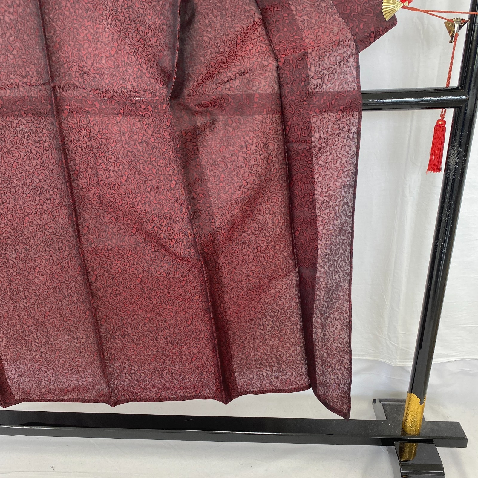Japanese Vintage Kimono Silk Red No Lining Seethrough Traditional Length 58 in