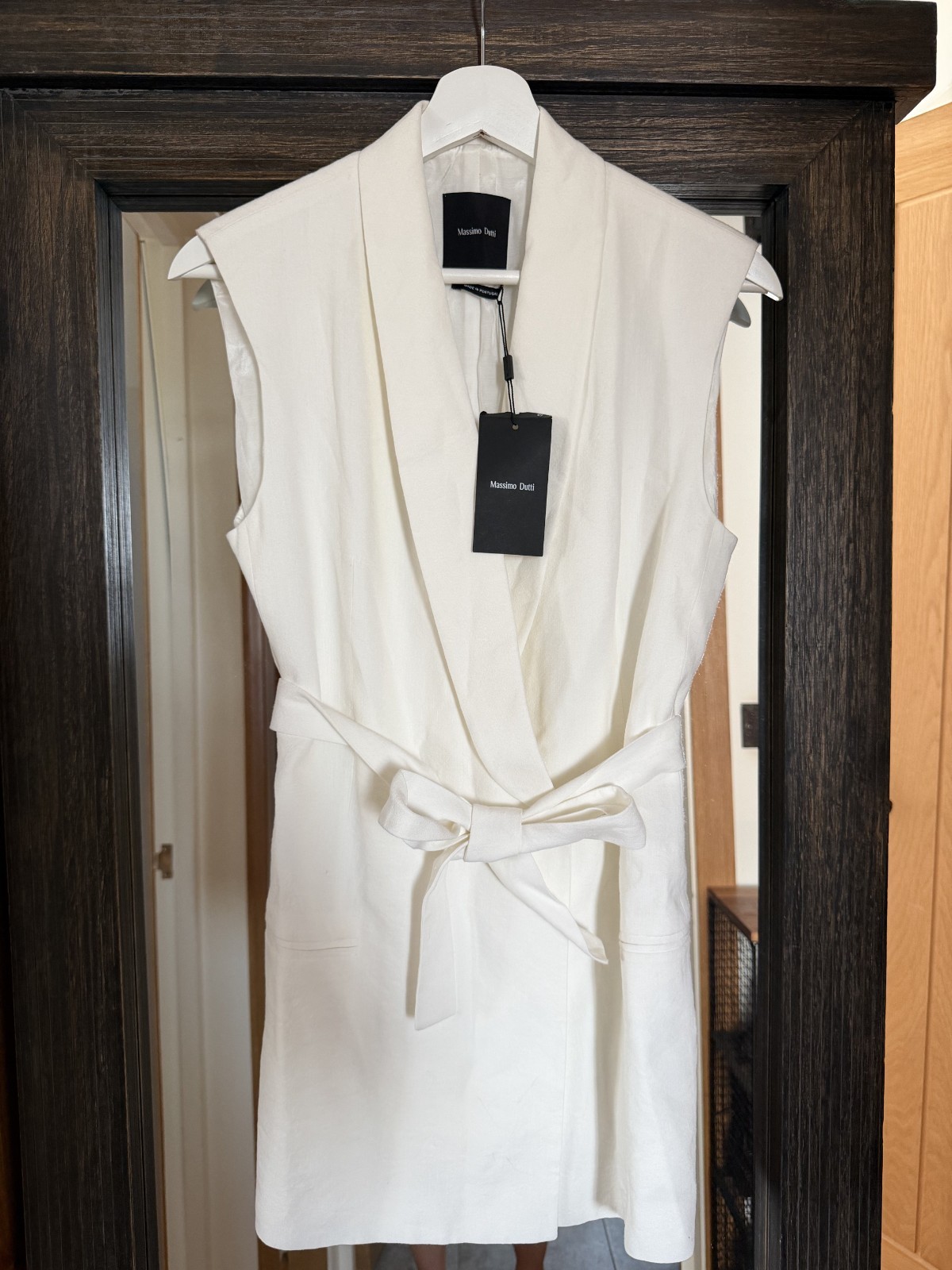 Massimo Dutti Linen Blazer Belted Dress White Sleeveless EU 36 US 4 Womens