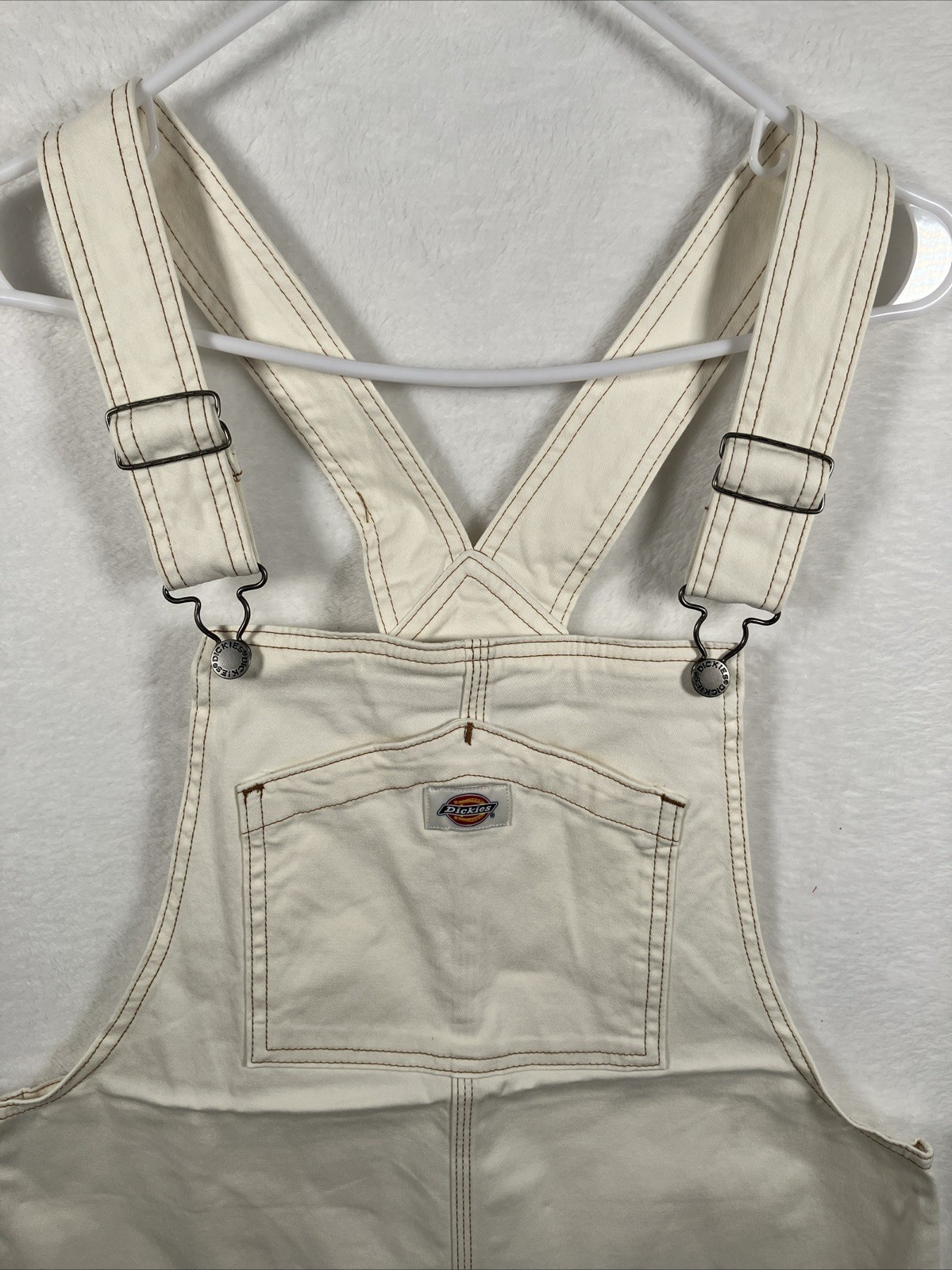 Dickies Bib Overall Dress Womens Medium Off White Utility Pinafore Workwear NWT
