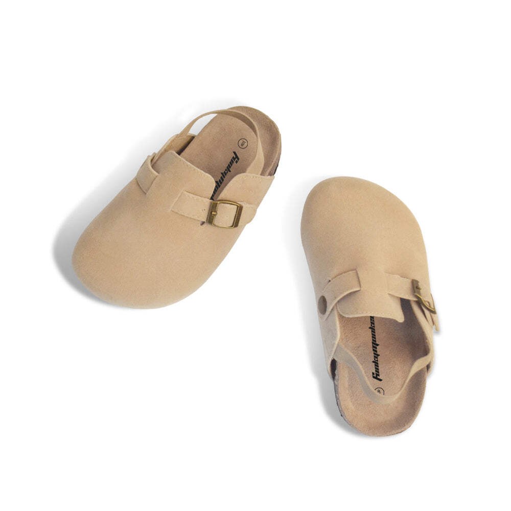 Toddler Kids Suede Nonslip Clogs Adjustable Buckle Cork Footbed Back Strap Shoes