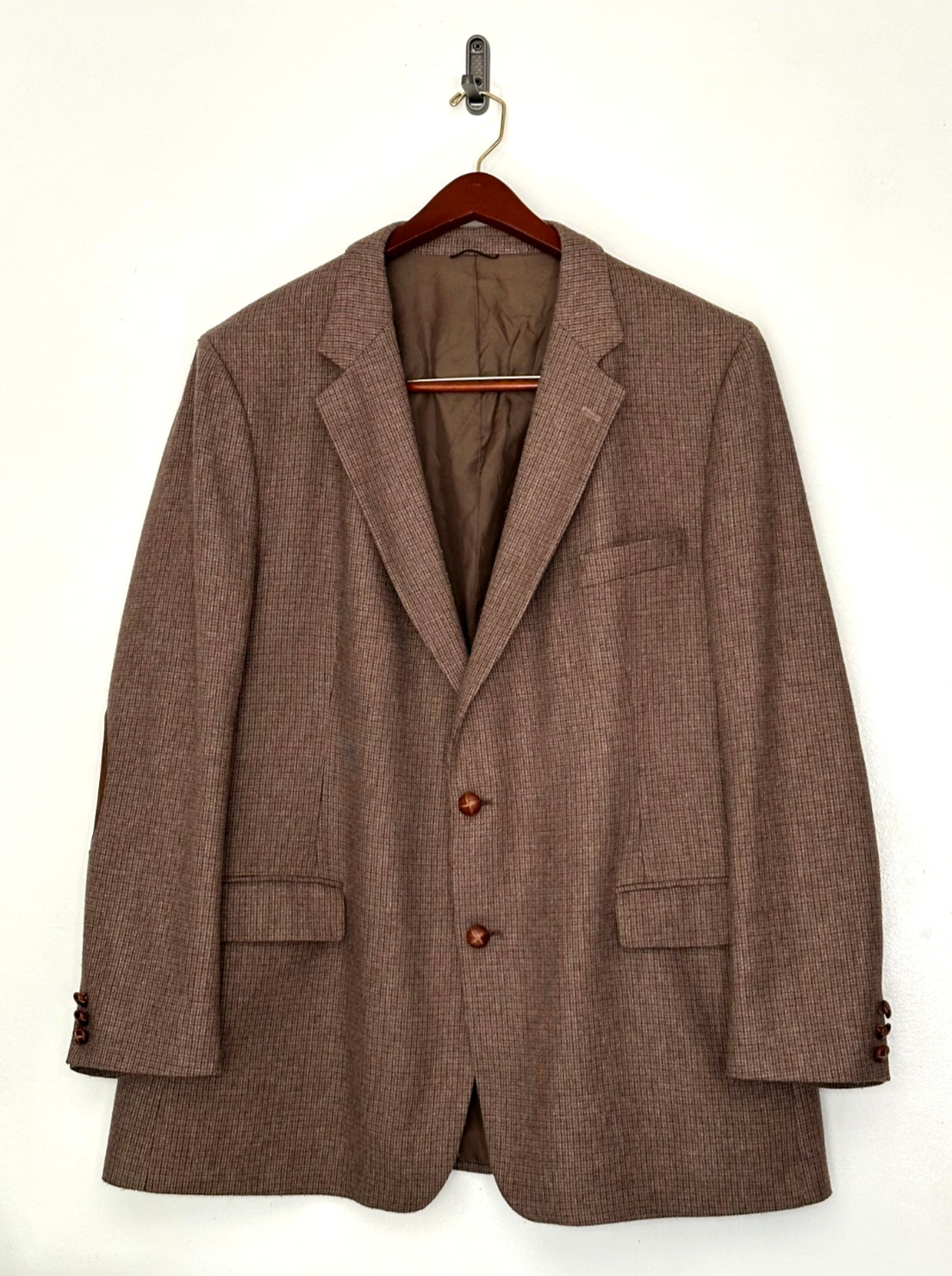 Vintage The Knack Tweed Sport Coat 50L Wool Leather Elbow Patches Brown USA
