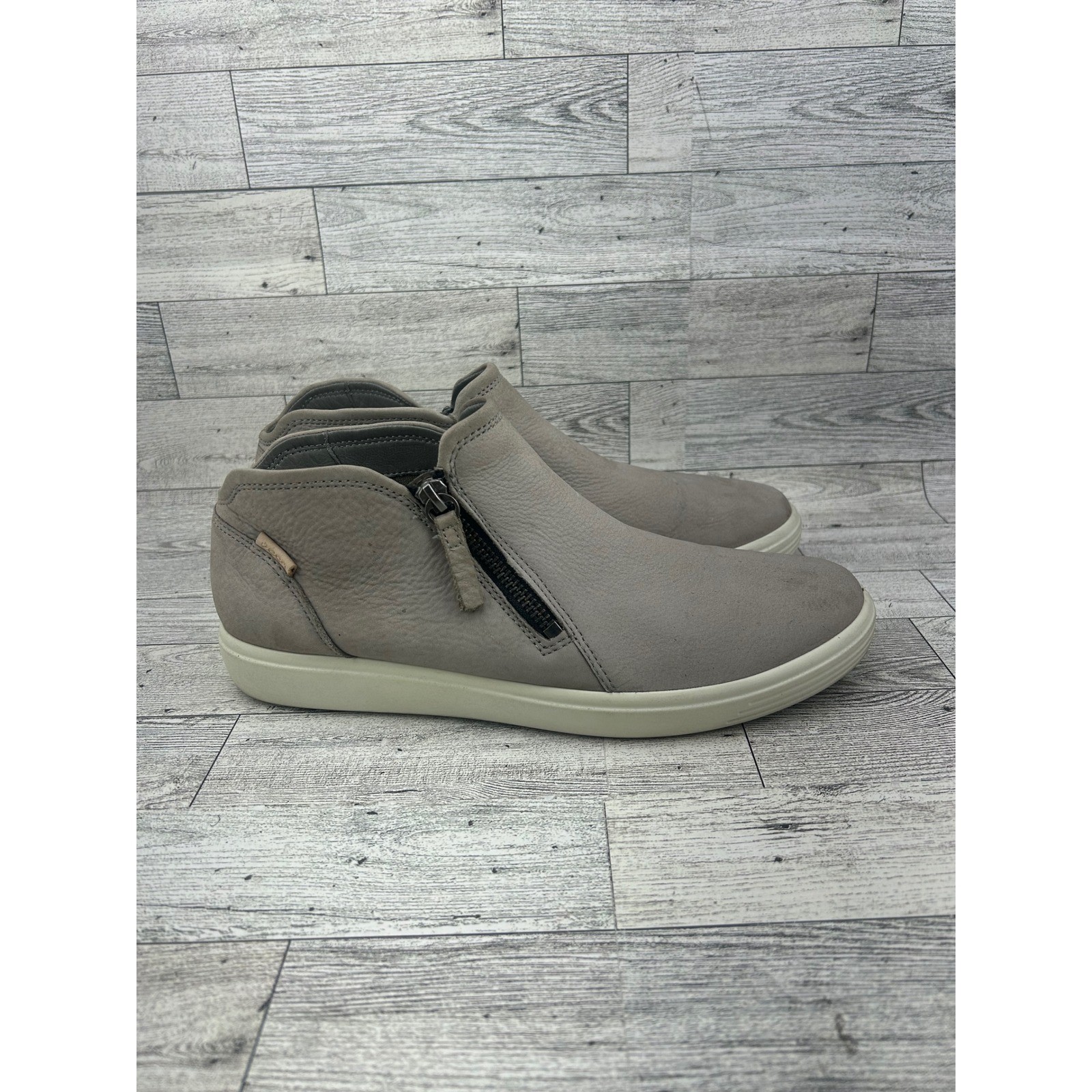 ECCO Soft 7 Slip On Mid Boots Grey Leather Zip Side Women EU 40 US 9