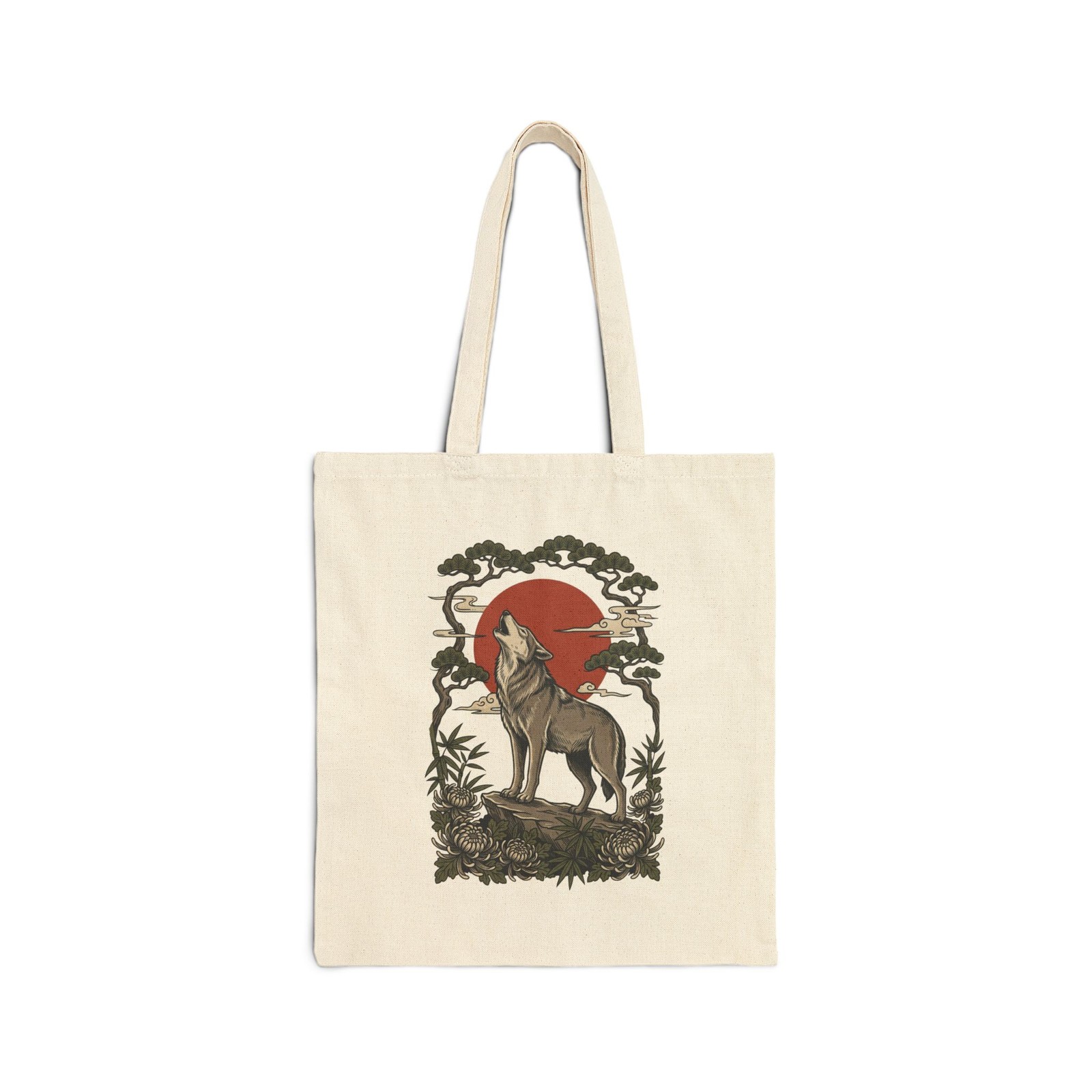 Wolf Red Sun Tote | Traditional Tattoo-Inspired, Vintage Flash Graphic