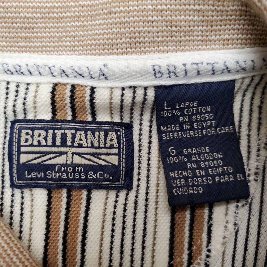 Vintage Brittania Levis Straus Shirt Mens L Brown Striped 100% Cotton Y2K 90s