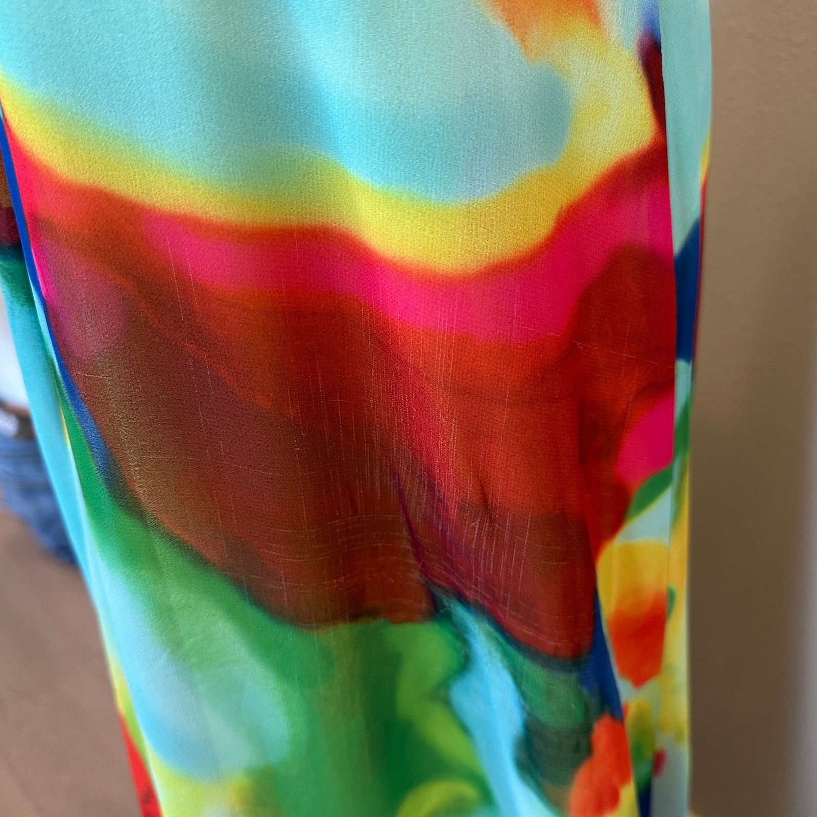 Ralph Lauren Rainbow Watercolor Chiffon Gown SIZE 14 Plunging Maxi Designer $265