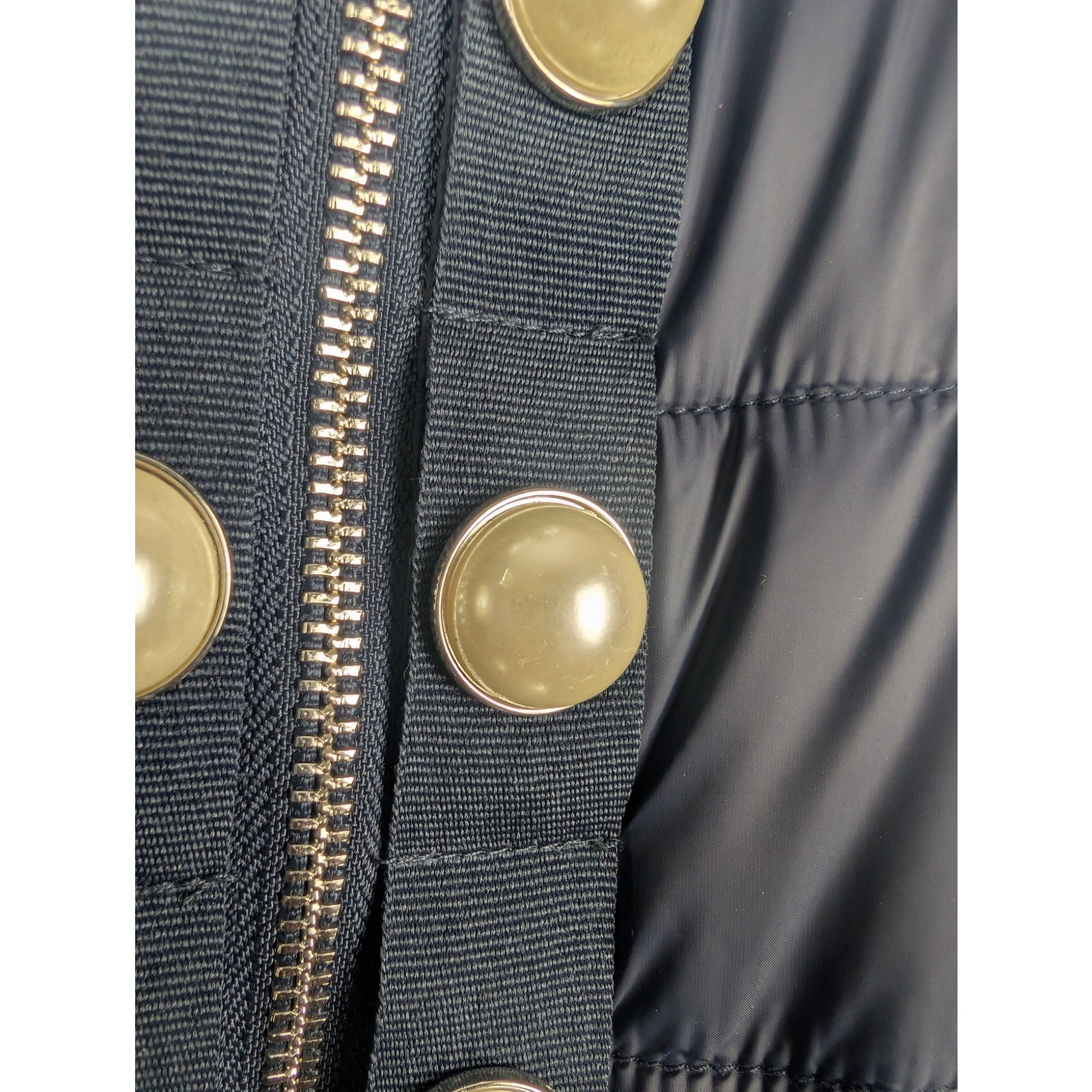 Twinset Simona Barbieri Pearled Trim Ruffle Quilted Puffer Jacket Navy 44 46 M L
