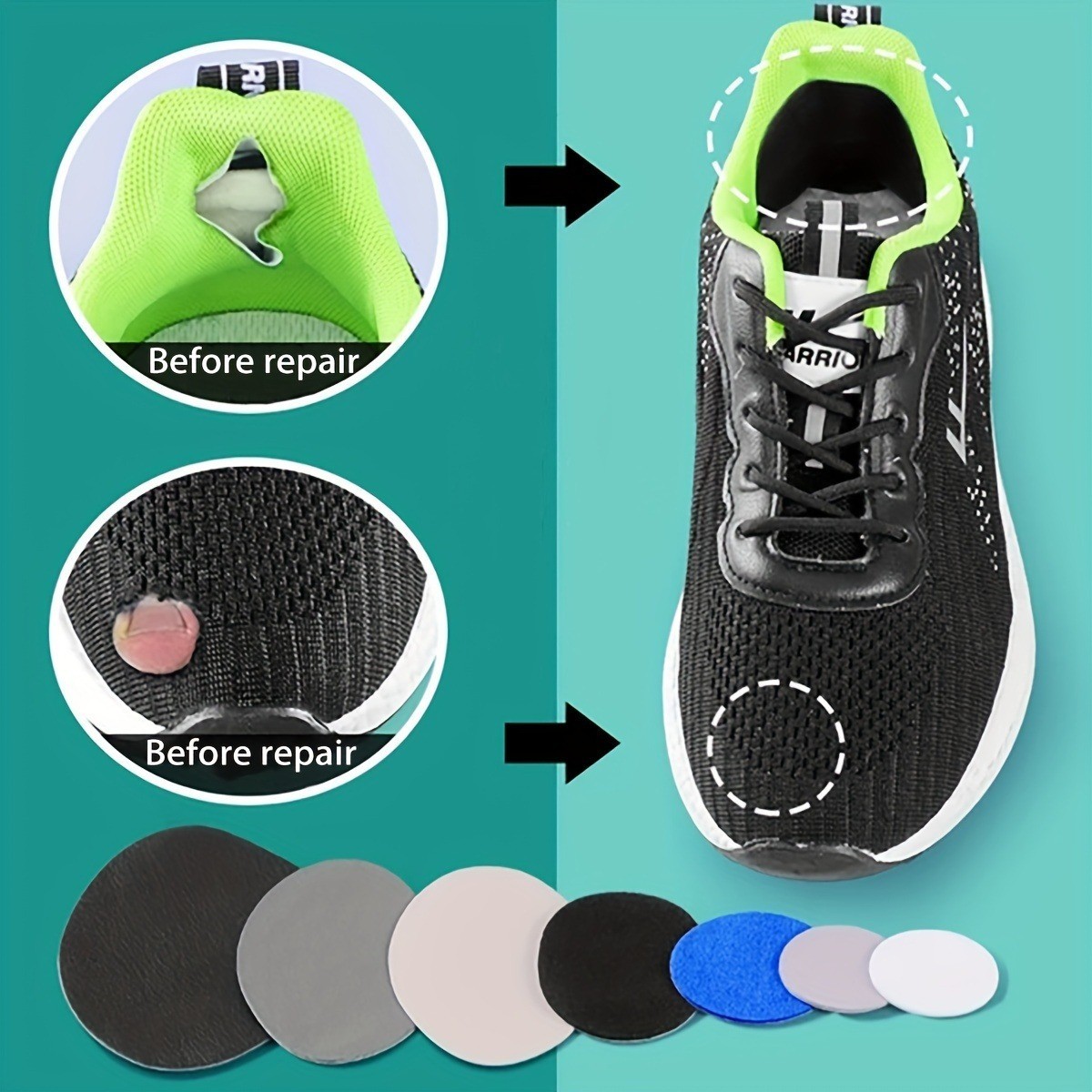 6 Pcs Self-Adhesive Shoe Patches Strong Waterproof Repair for Holes Fabric Mesh