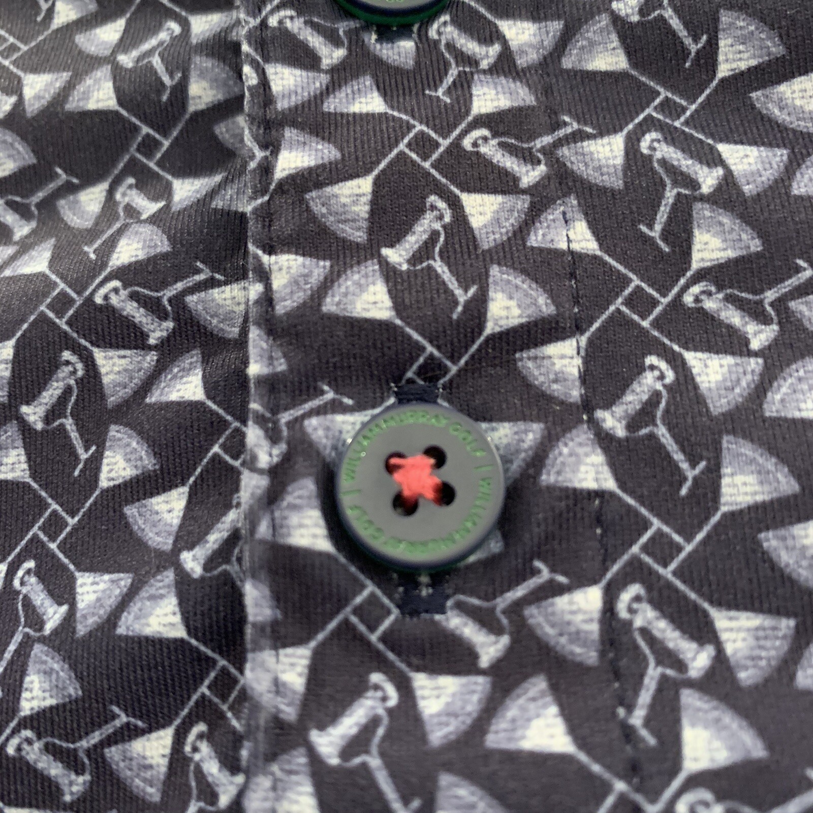 William Murray Polo Shirt Mens Medium Martini Glass Print Navy Bill GUC
