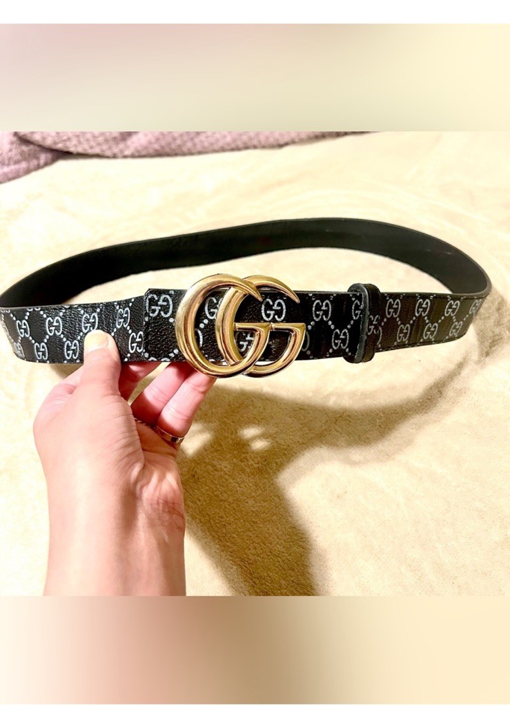 Black GG Leather Belt