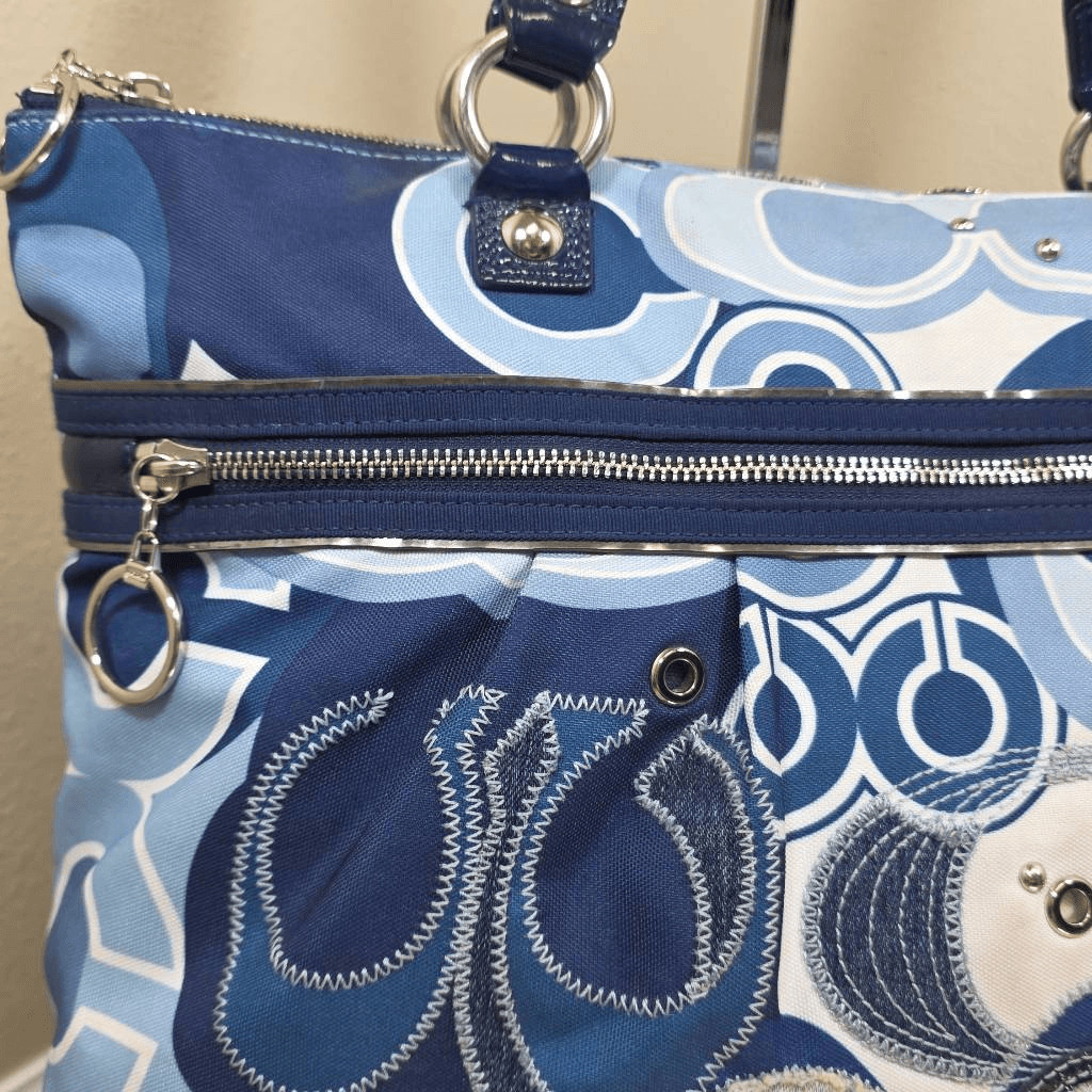 Coach RARE Poppy Pop C Glam Tote Blue Denim Applique Studded Limited Edition Sho
