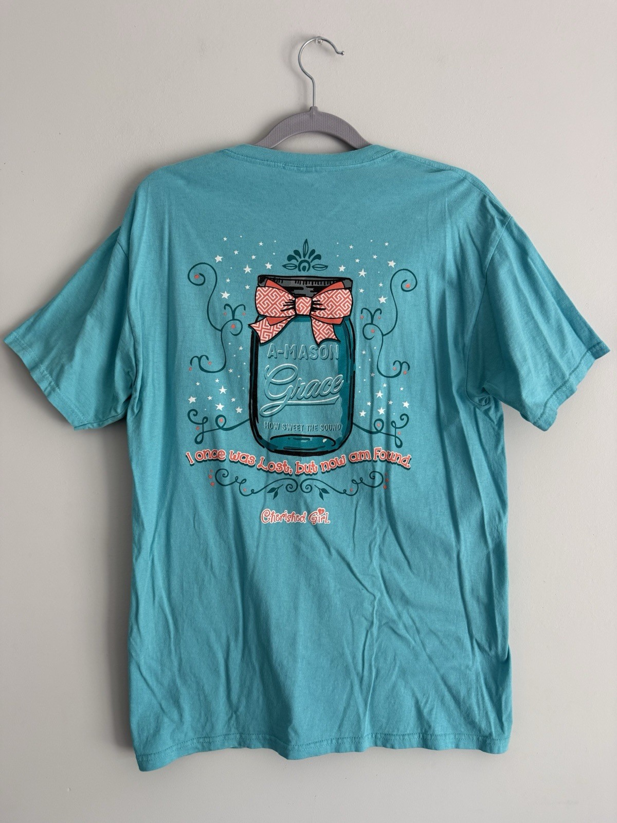 Cherished Girl T-Shirt Womens Short Sleeve BLUE A-mason Grace Graphic Tee MEDIUM