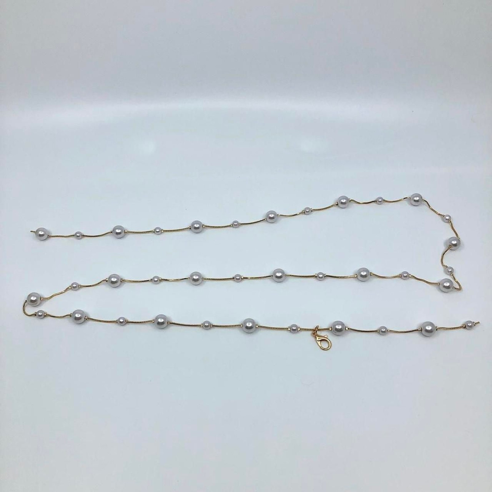 Y2K Coquette Gold Faux Pearl Dangle Chain Belt, Fits Up to 40 Inches, X7GA1155