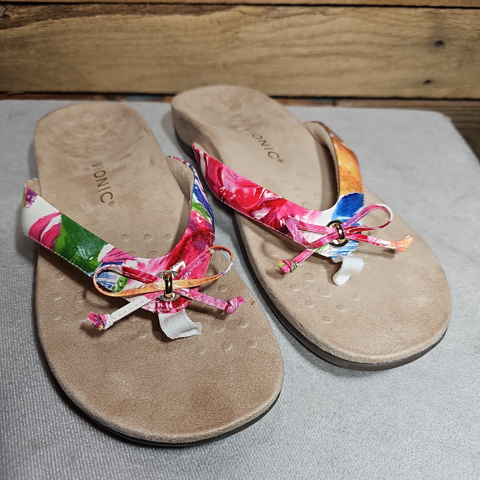 New Vionic Bella II Floral Print Flip Flops Sandals Women 11 Mulit Arch Support