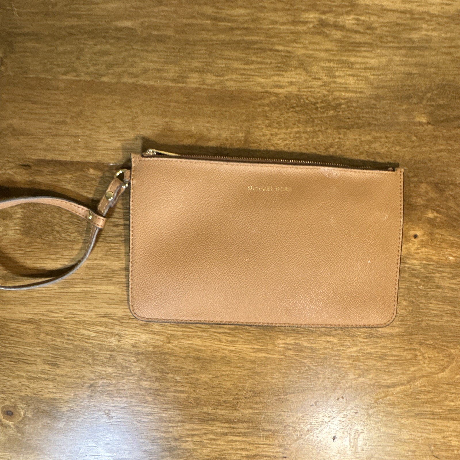 Michael Kors Brown Pebbled Wristlet Gold Hardware Zip Top, Lined, Pockets