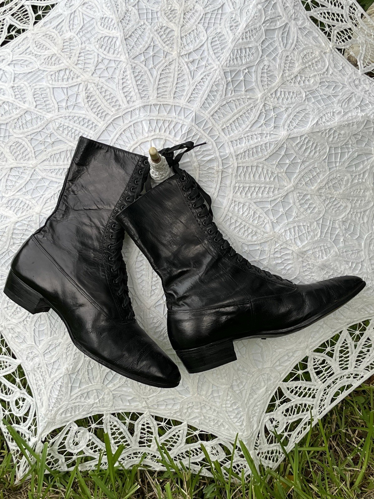 Antique Edwardian Mens Boots – 1900-1910, Black Leather Excellent Cond.