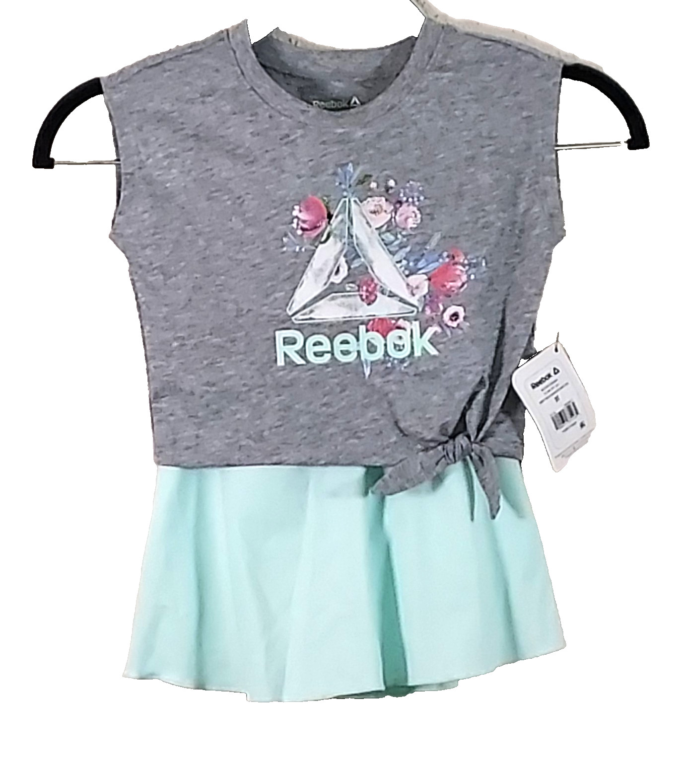 Reebok 2pc skort tshirt set girls toddler 3T gray mint green